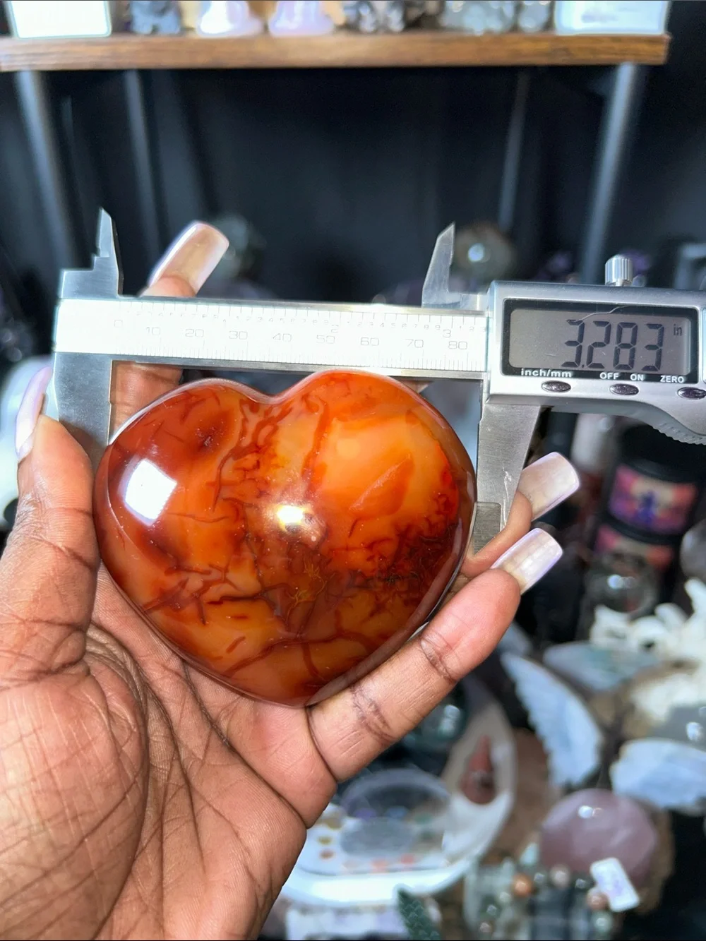 Polished Carnelian Agate Heart Gemstone Sculpture on Metal Stand - PRICE FIRM - Picture 6 of 7